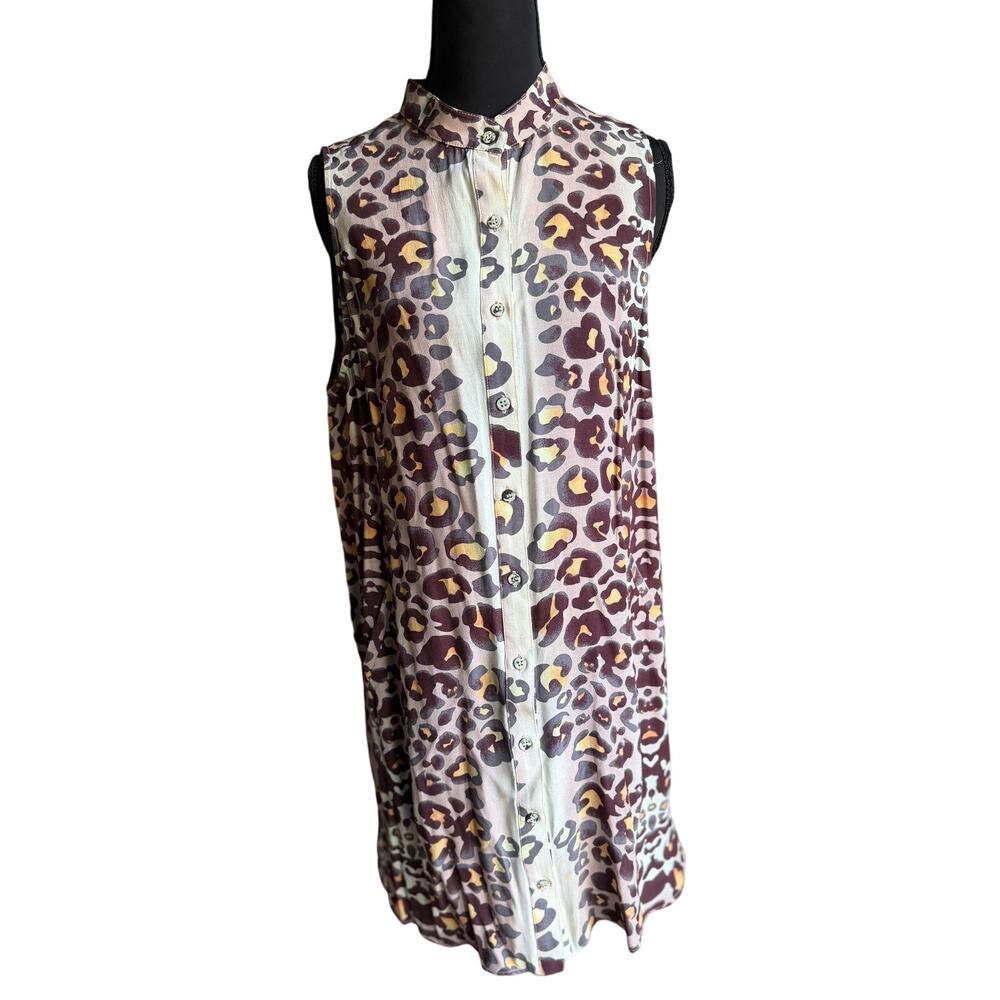 Mara Hoffman Leopard Print Sleeveless Button Front Tunic Top Small 100% Rayon